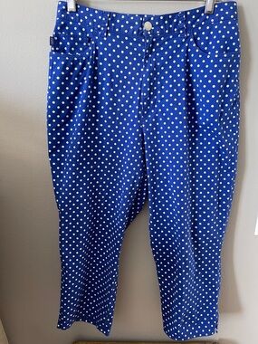 Lauren Ralph Lauren blue polka dot capri pants,l vintage chino style